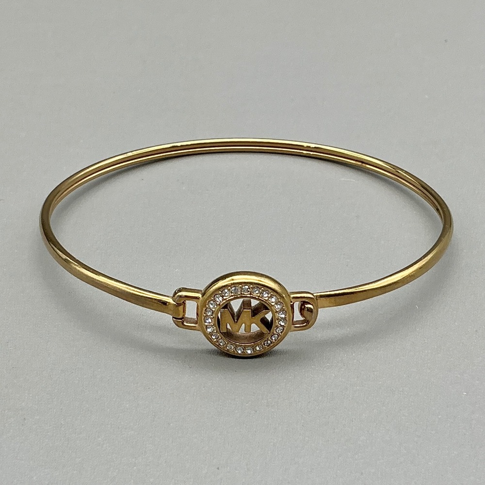 Michael Kors Bangle Bracelet Women Gold MK Logo Rhinestone Pave Accents